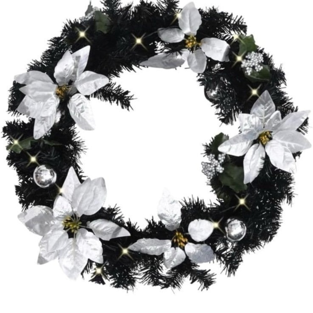 New‎ CHARMMA Christmas Wreath with LED Lights Black 23.6" PVC-2KG Retail $69